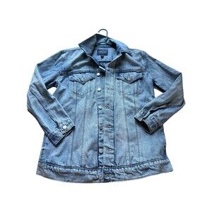 Lucky Brand Womens Blue Denim Trucker Jacket Cotton Distressed Jean Jacket Small